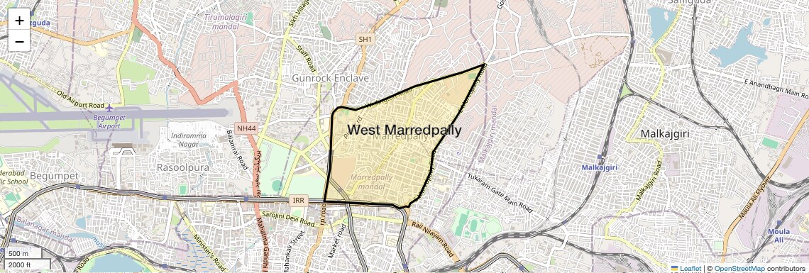 Location Map of West Marredpally, Hyderabad