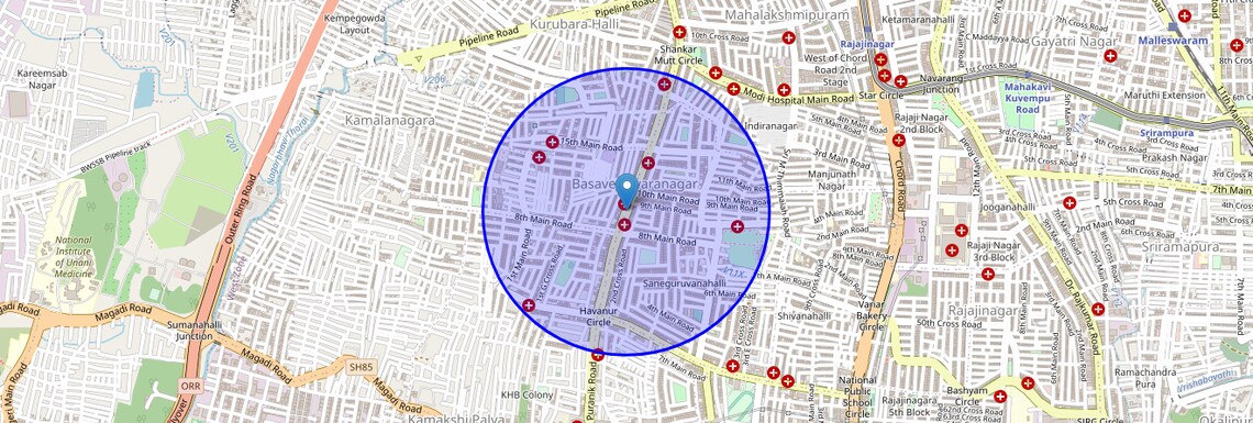 Location Map of West Of Chord Road, Bangalore