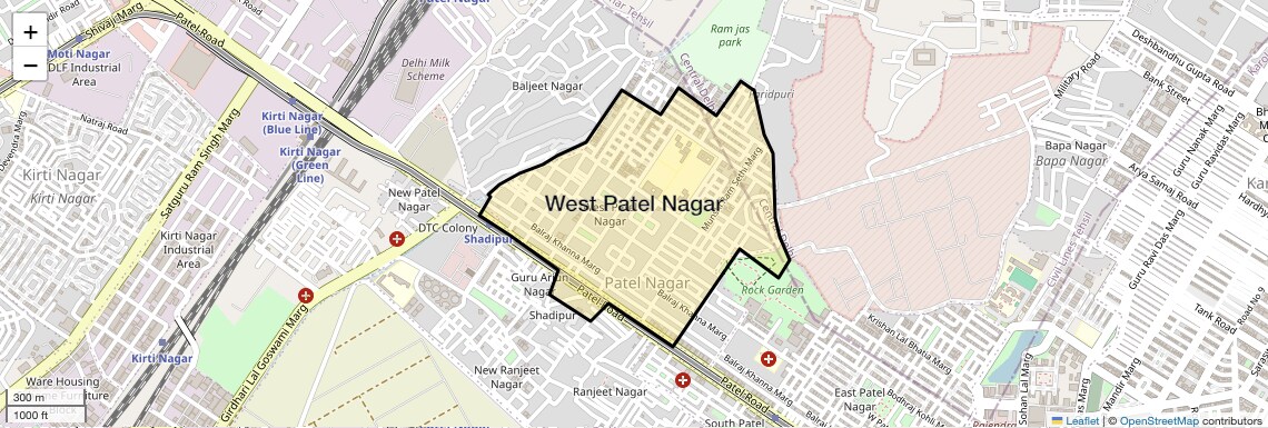 Location Map of West Patel Nagar, Delhi