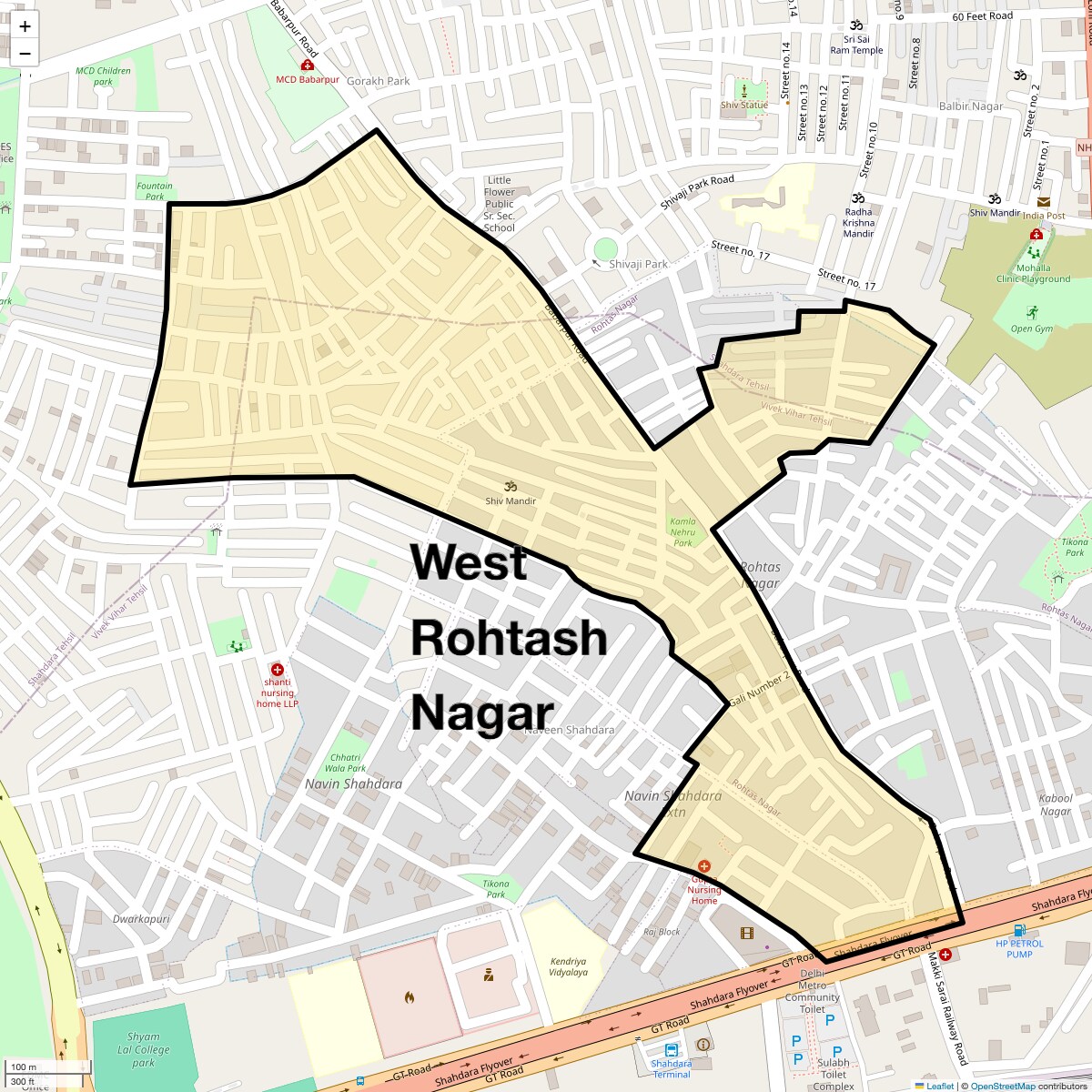 Location Map of West Rohtash Nagar, Delhi