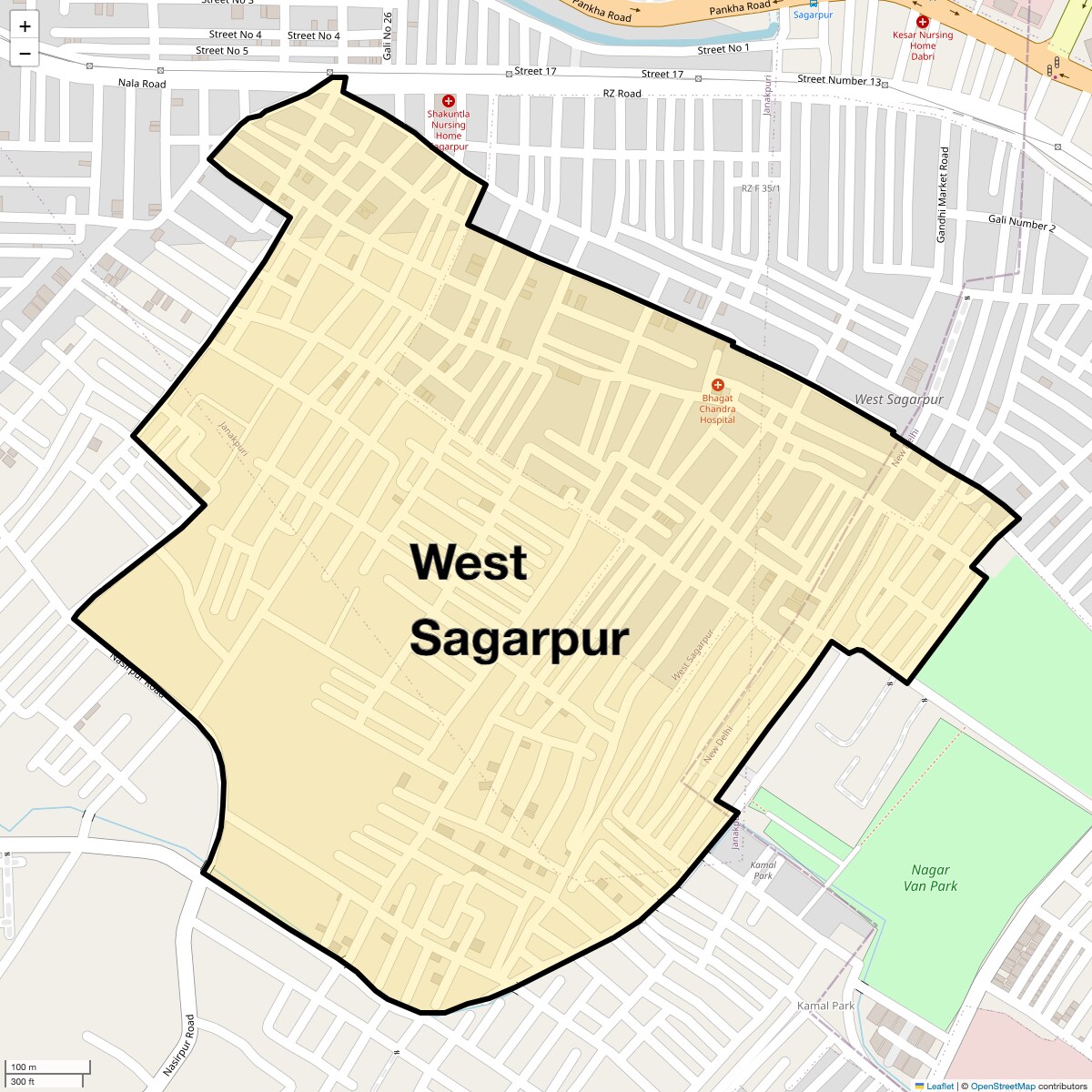 Location Map of West Sagarpur, Delhi