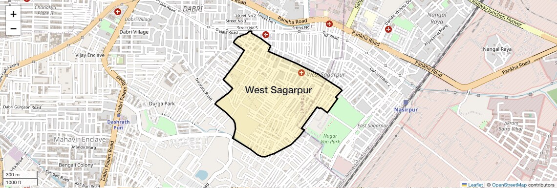 Location Map of West Sagarpur, Delhi