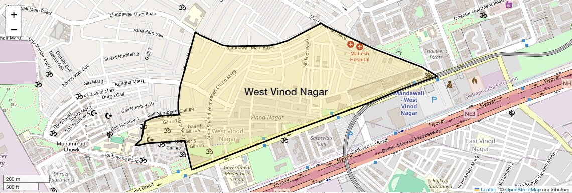 Location Map of West Vinod Nagar, Delhi