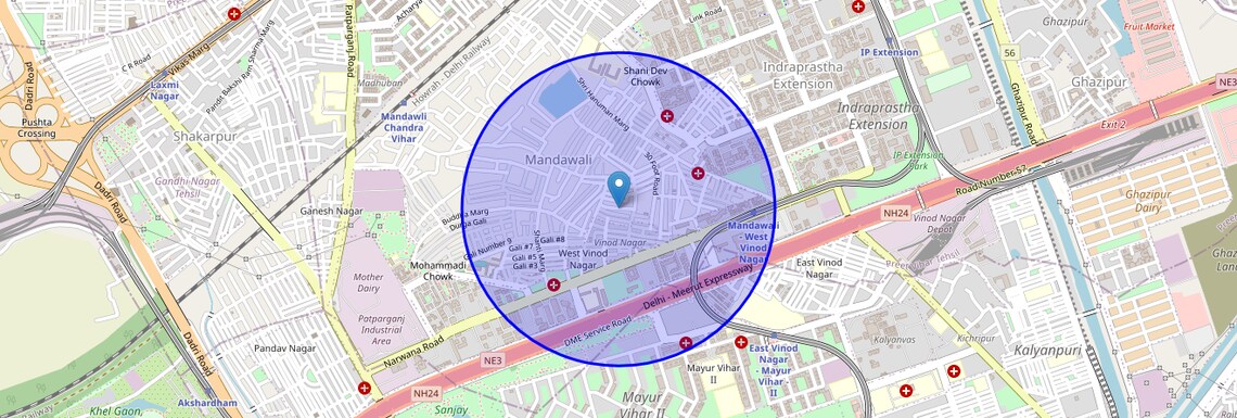 Location Map of West Vinod Nagar, Delhi