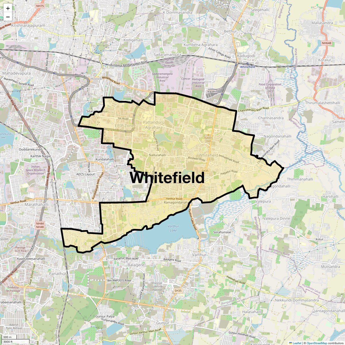 Location Map of Whitefield, Bangalore