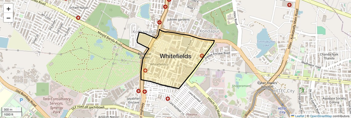 Location Map of Whitefields, Hyderabad
