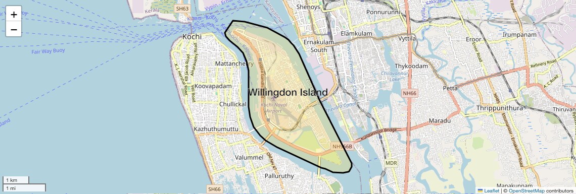 Location Map of Willingdon Island, Kochi