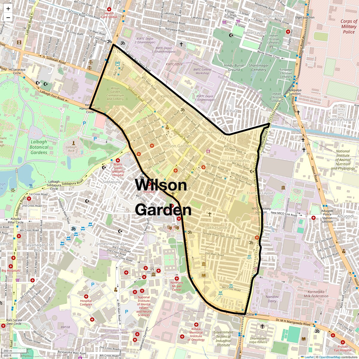 Location Map of Wilson Garden, Bangalore