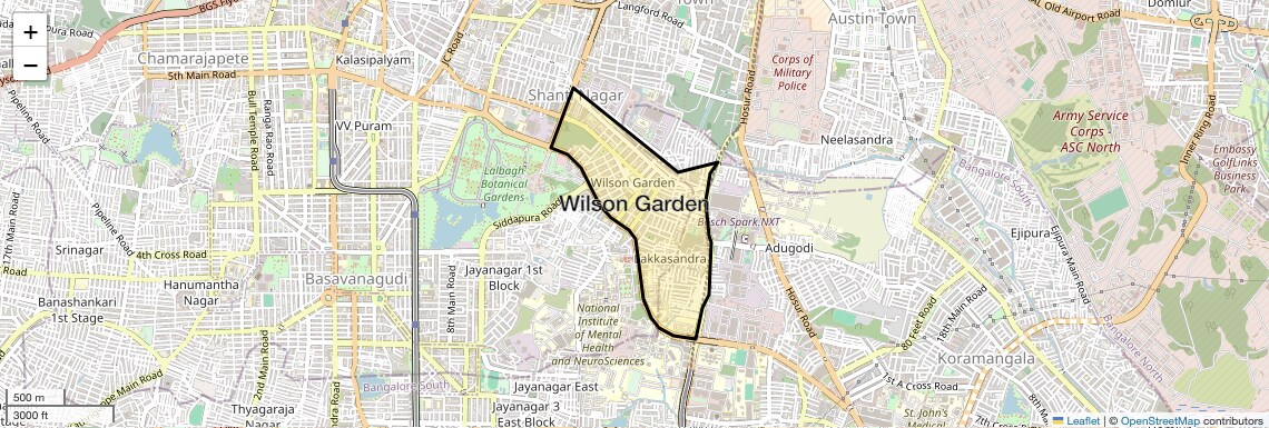 Location Map of Wilson Garden, Bangalore