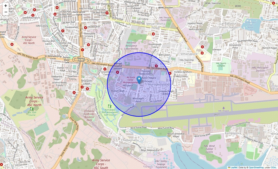 Location Map of Wind Tunnel Road, Bangalore