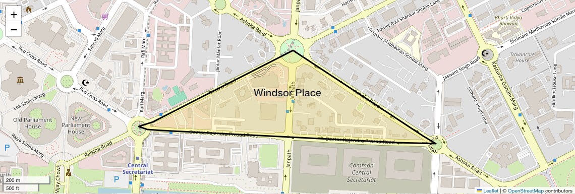 Location Map of Windsor Place, Delhi