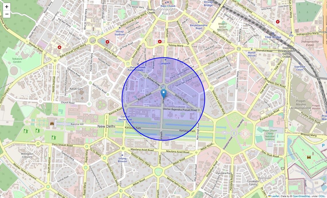 Location Map of Windsor Place, Delhi