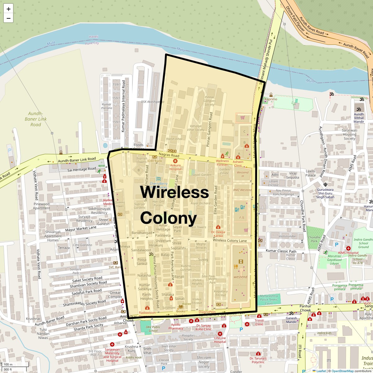 Location Map of Wireless Colony, Pune