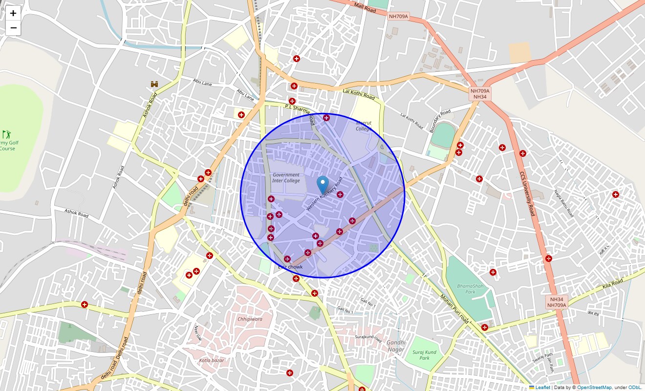 Location Map of WK Road, Meerut