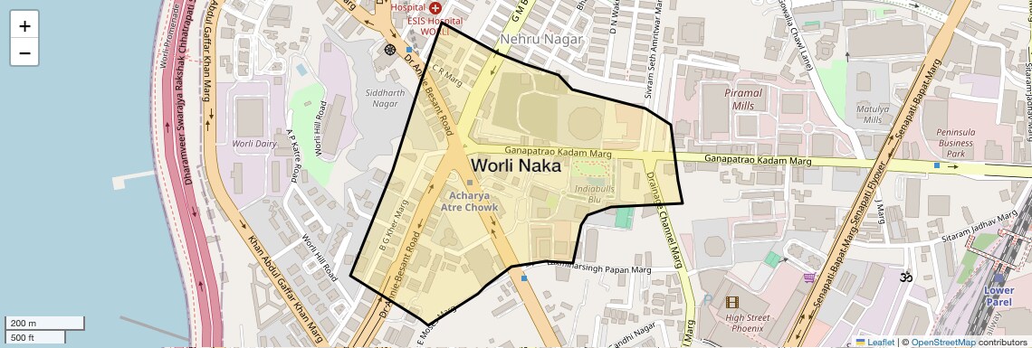 Location Map of Worli Naka, Mumbai