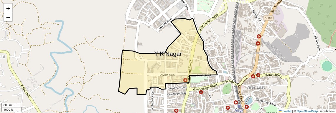 Location Map of Y K Nagar, Palghar