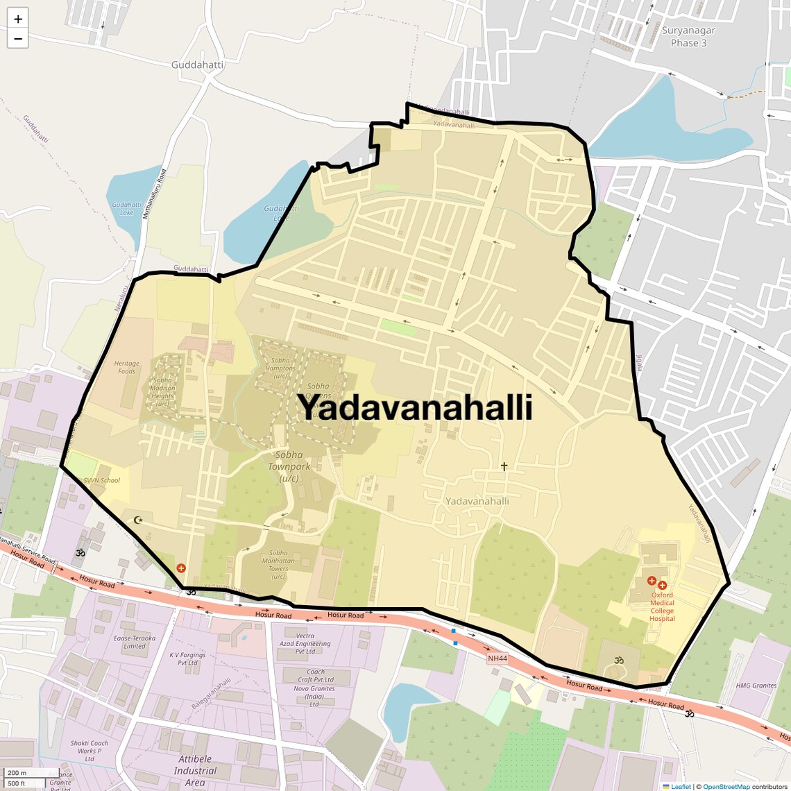 Location Map of Yadavanahalli, Bangalore