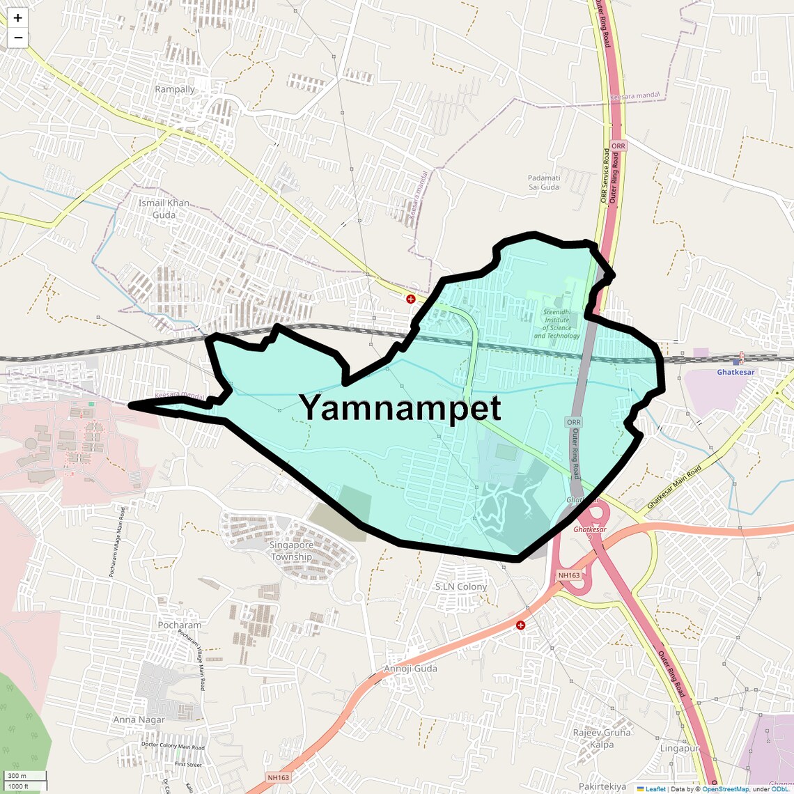 Location Map of Yamnampet, Hyderabad