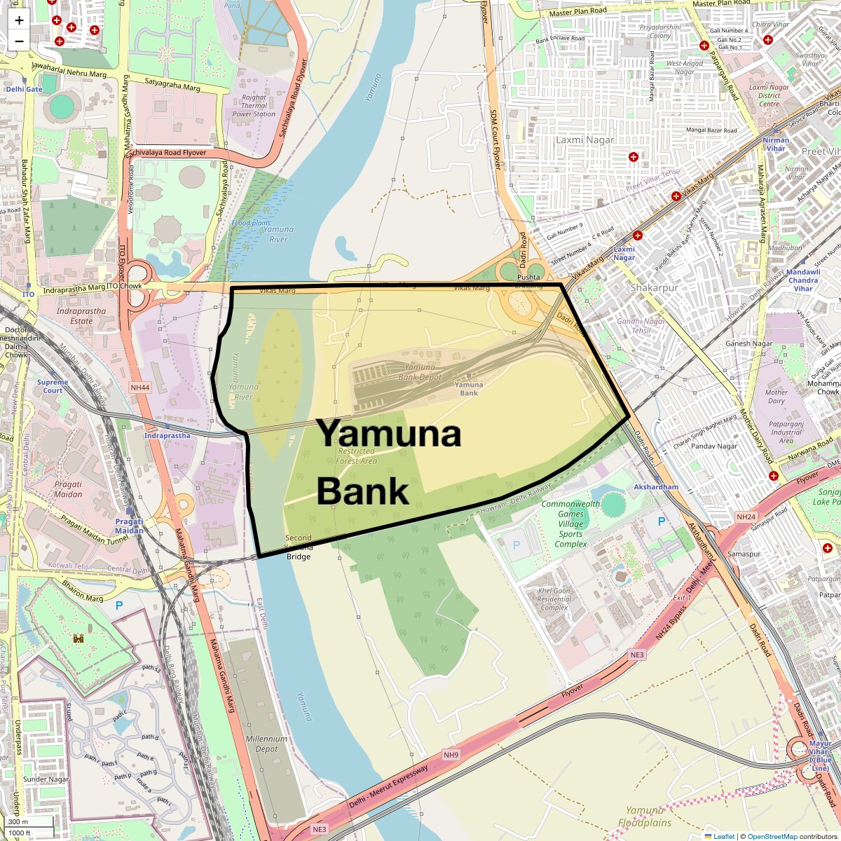 Location Map of Yamuna Bank, Delhi