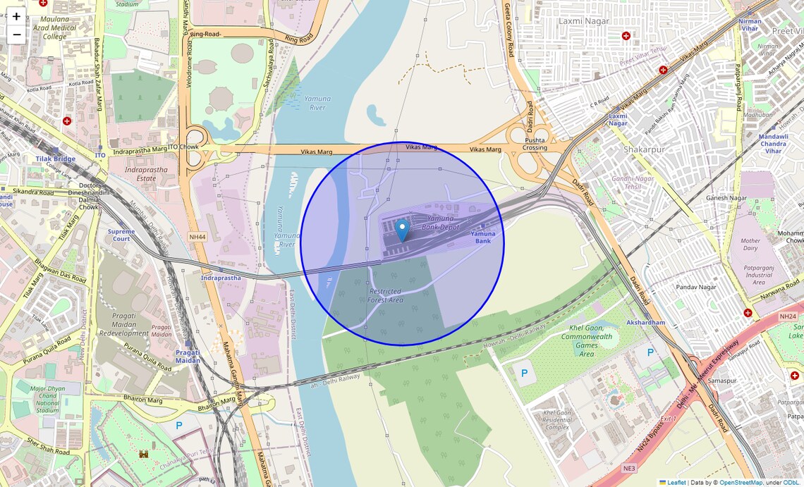 Location Map of Yamuna Bank, Delhi