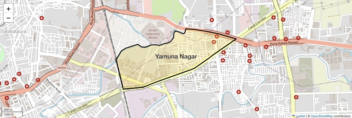 Location Map of Yamuna Nagar, Surat