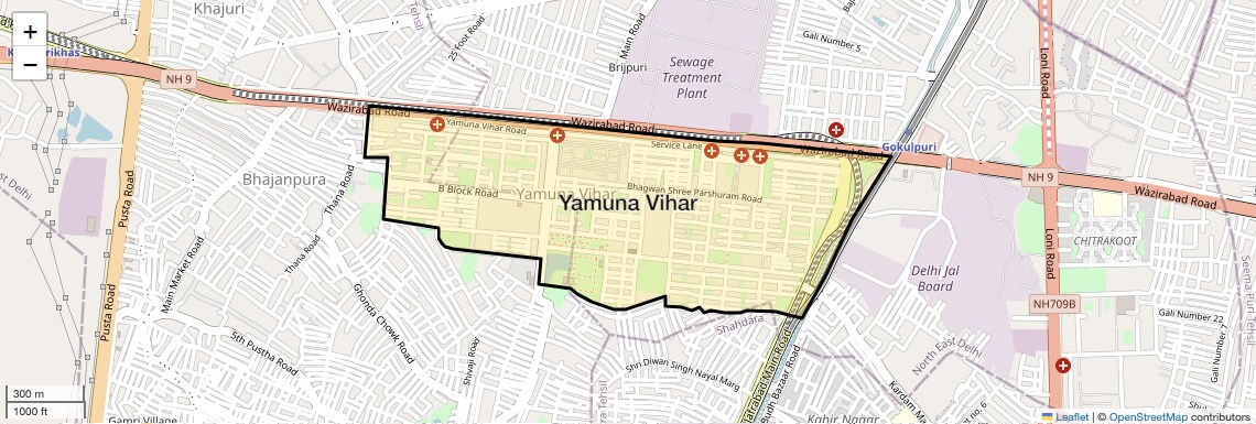 Location Map of Yamuna Vihar, Delhi