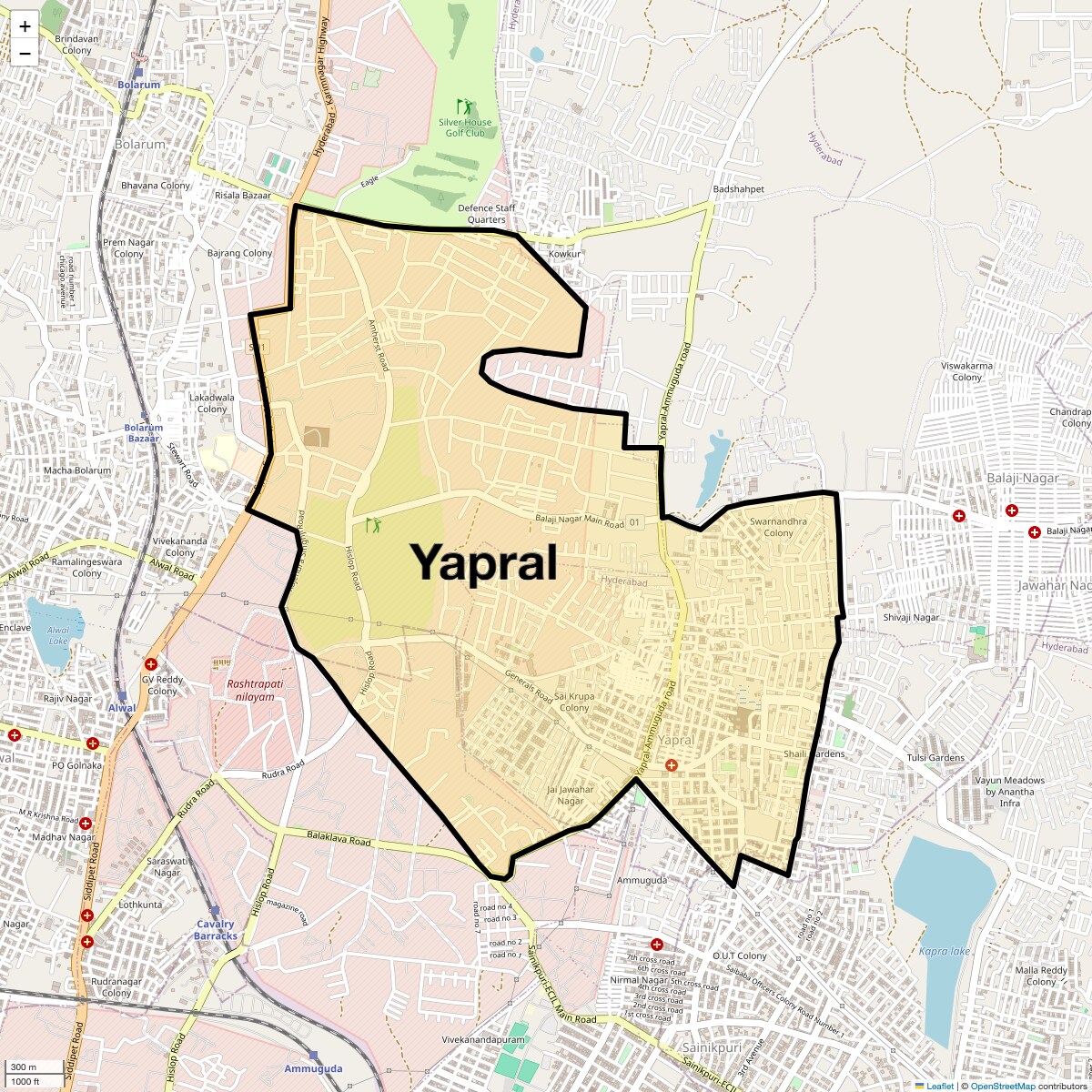 Location Map of Yapral, Hyderabad