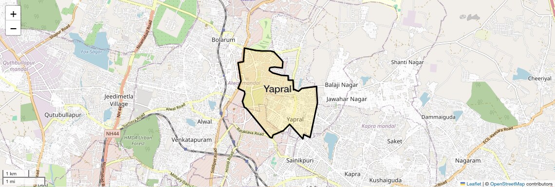 Location Map of Yapral, Hyderabad