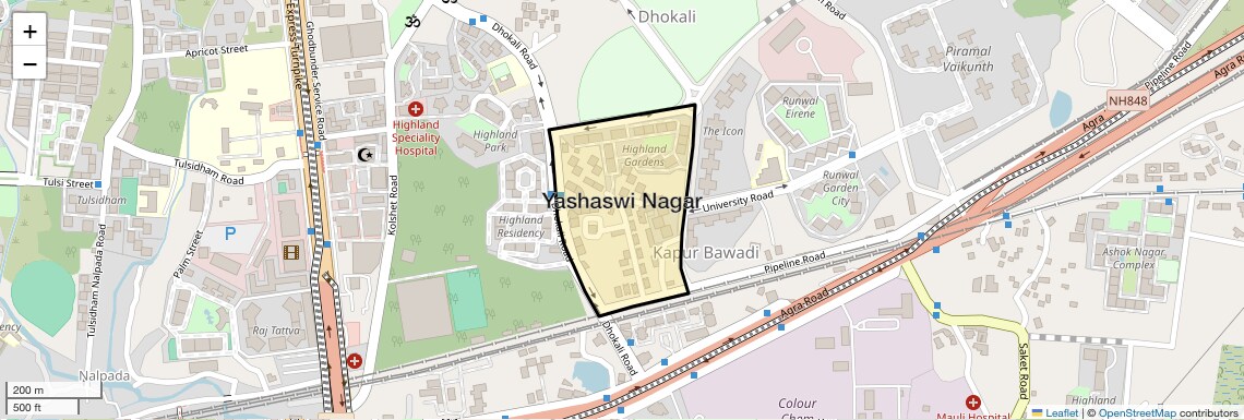 Location Map of Yashaswi Nagar, Thane