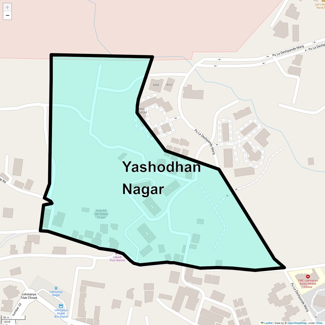 Location Map of Yashodhan Nagar, Thane