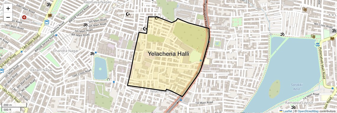 Location Map of Yelachena Halli, Bangalore