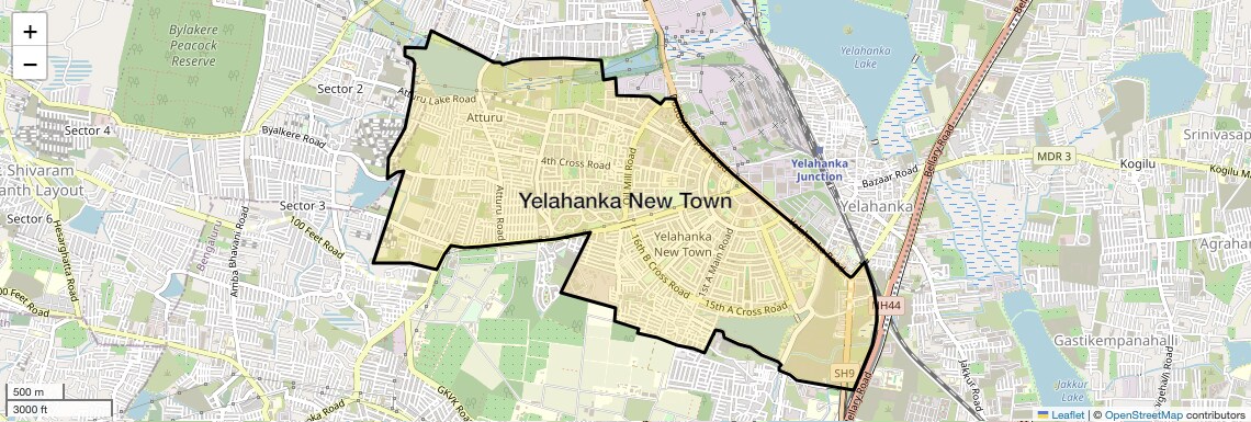 Location Map of Yelahanka New Town, Bangalore