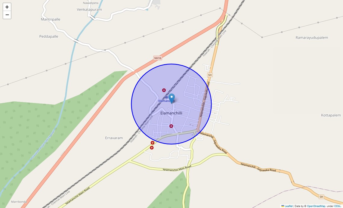 Location Map of Yelamanchili, Vizag