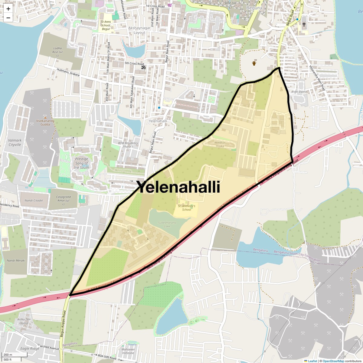 Location Map of Yelenahalli, Bangalore