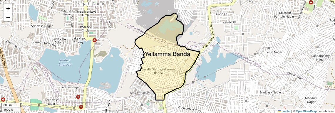 Location Map of Yellamma Banda, Hyderabad