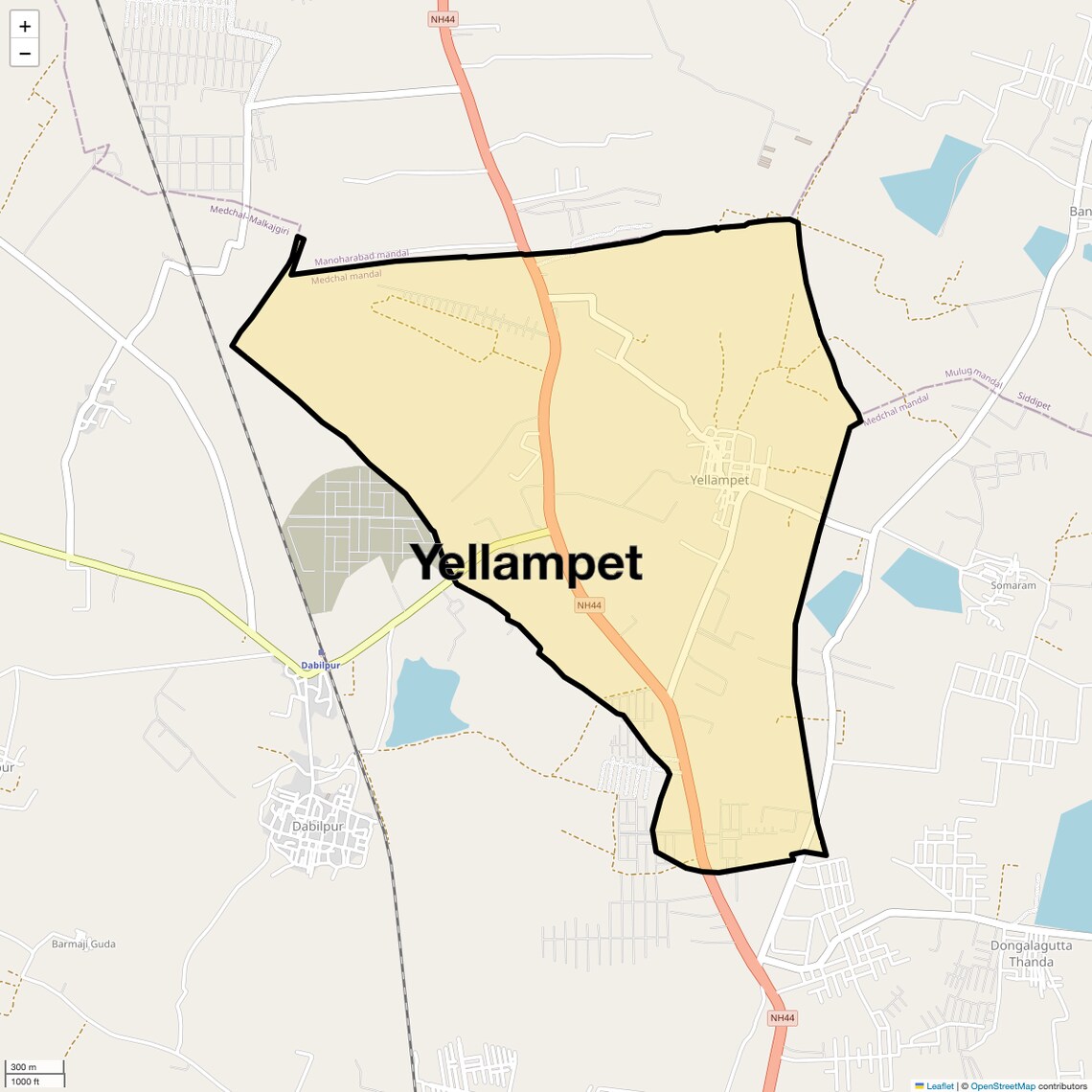 Location Map of Yellampet, Hyderabad