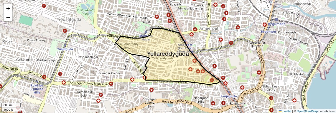 Location Map of Yellareddyguda, Hyderabad
