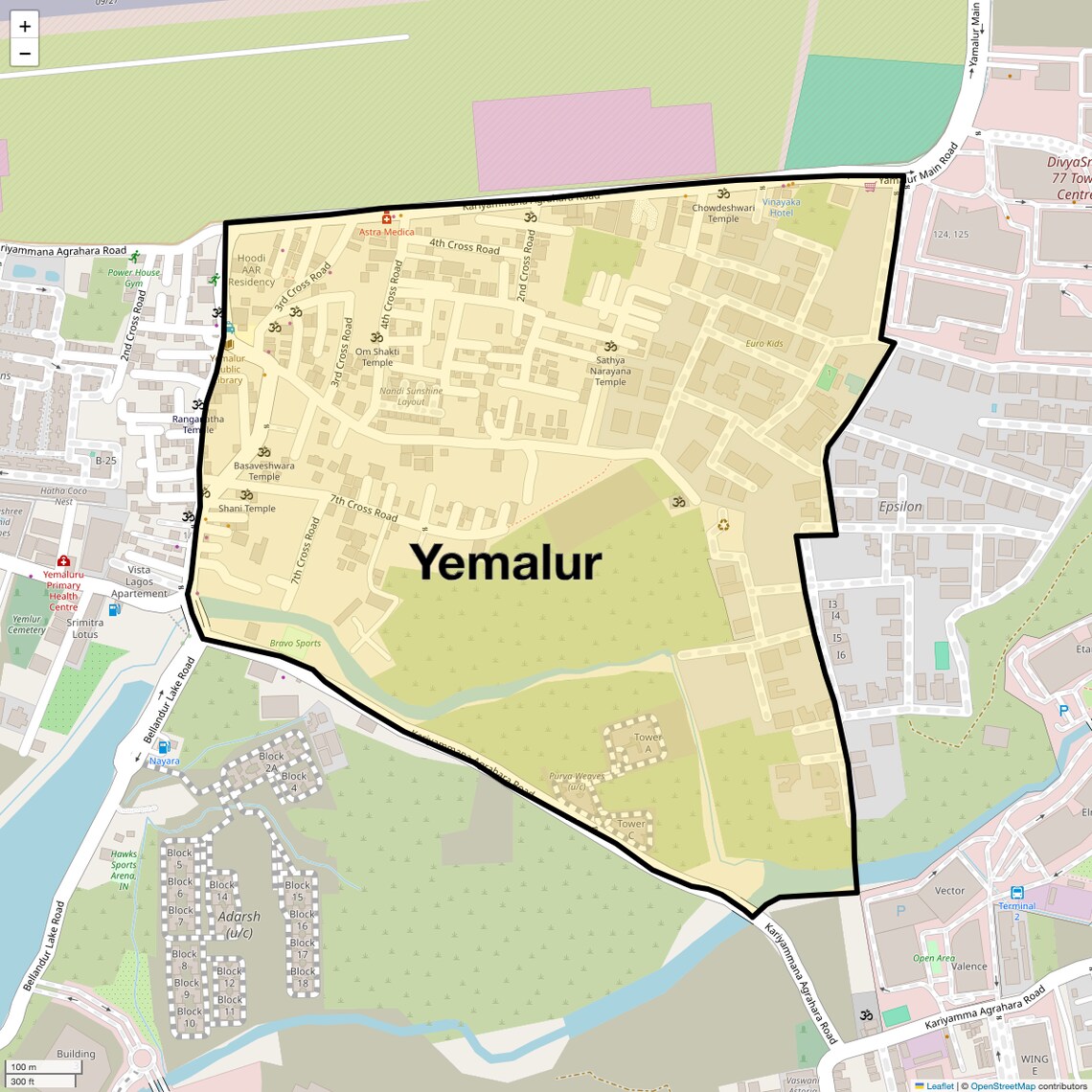 Location Map of Yemalur, Bangalore