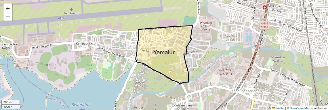 Location Map of Yemalur, Bangalore