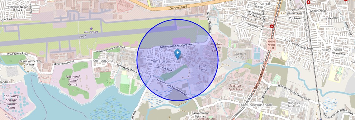 Location Map of Yemalur, Bangalore