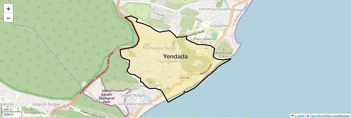 Location Map of Yendada, Vizag