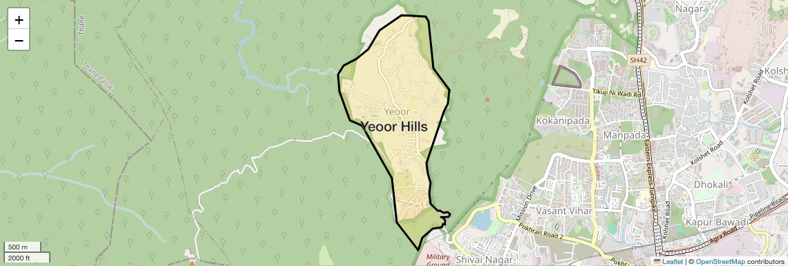 Location Map of Yeoor Hills, Thane