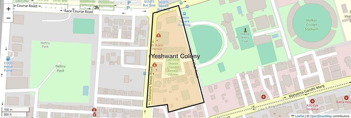 Location Map of Yeshwant Colony, Indore