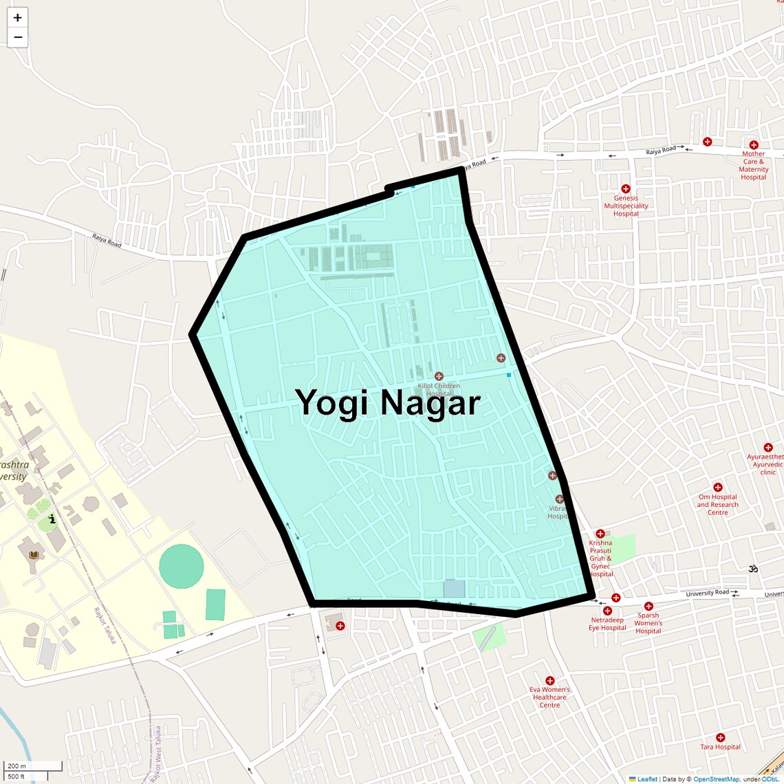 Location Map of Yogi Nagar, Rajkot