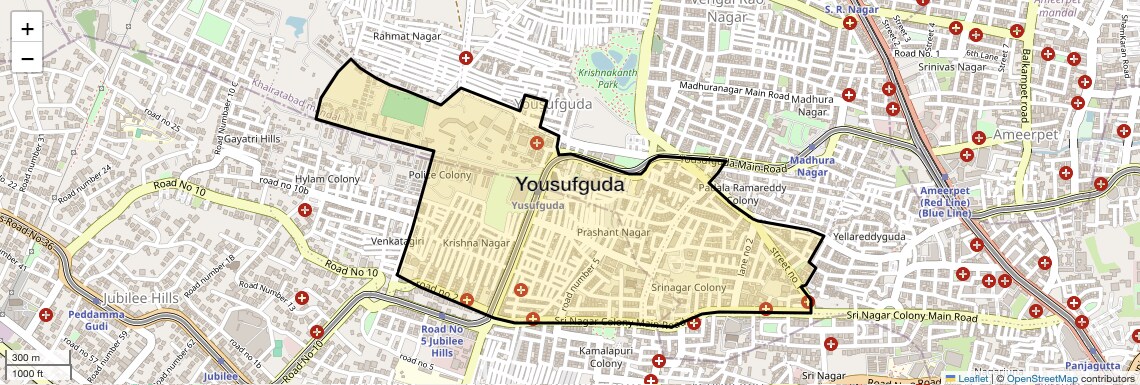 Location Map of Yousufguda, Hyderabad