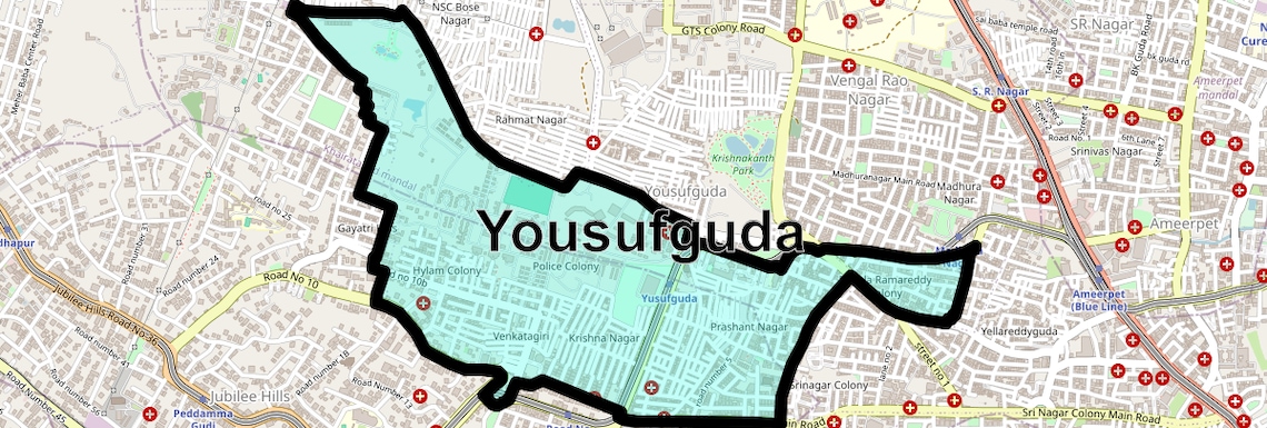 Location Map of Yousufguda, Hyderabad