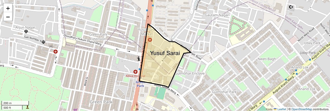 Location Map of Yusuf Sarai, Delhi