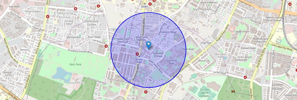 Location Map of Yusuf Sarai, Delhi
