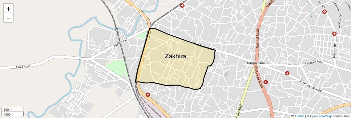 Location Map of Zakhira, Bareilly