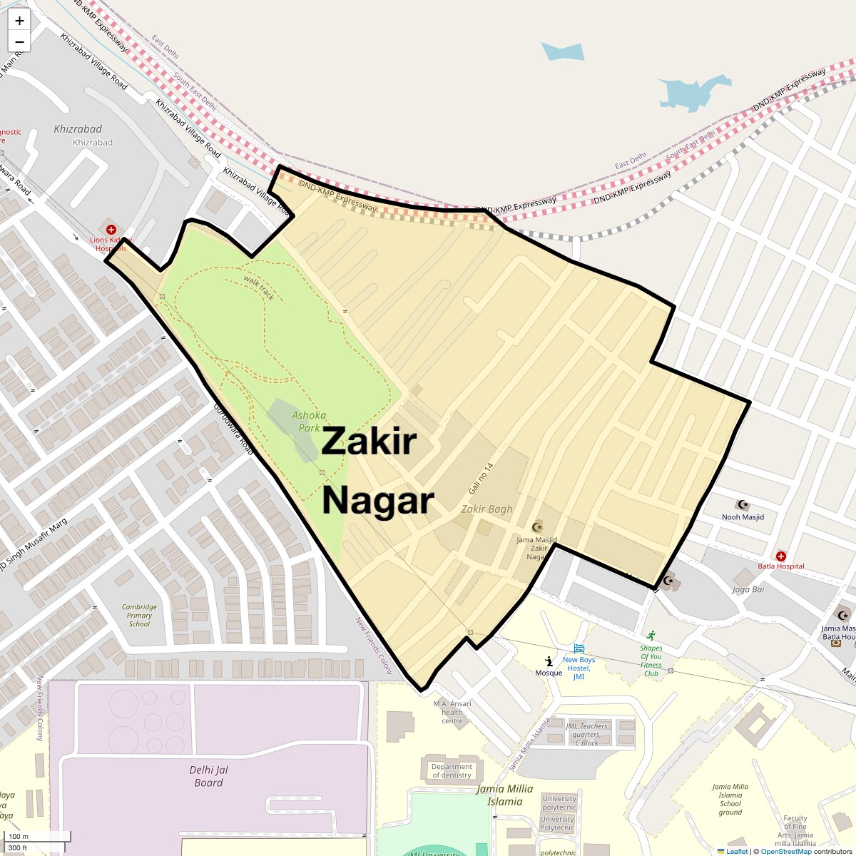Location Map of Zakir Nagar, Delhi